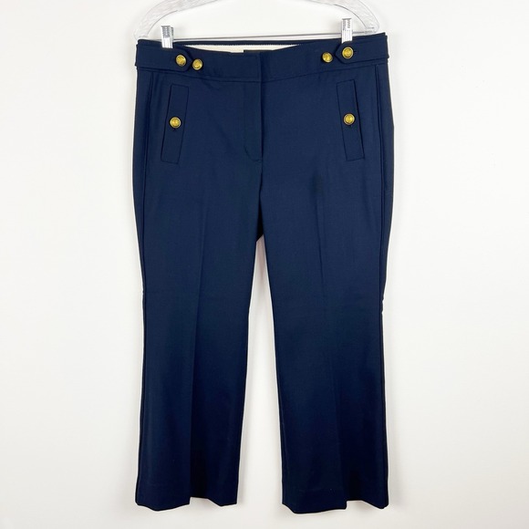 J. Crew Pants - J Crew Navy Sailor Nautical Cropped Wool Blend Wide Leg Pant Gold Button Size 10